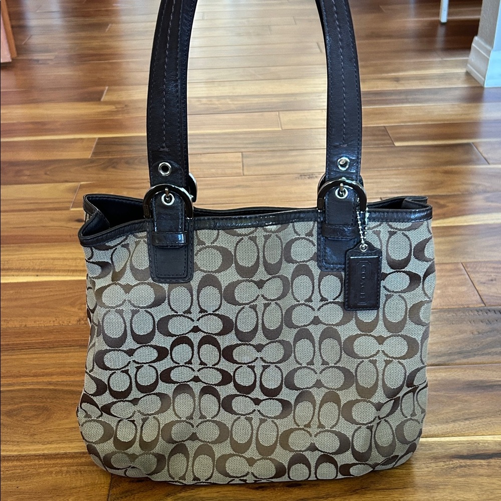 Coach Brown and Cream signature tote Bag